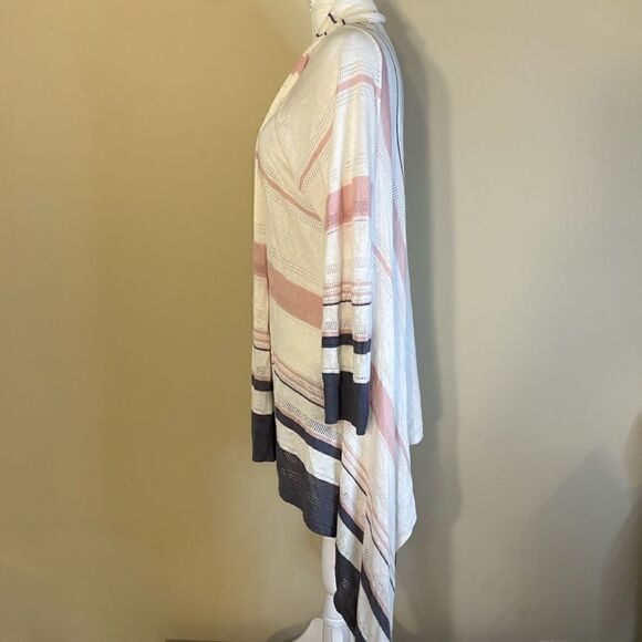 Rachel Zoe Ivory Pink Gray Striped Long Sleeve Open Front Knit Cardigan Large - Picture 2 of 12